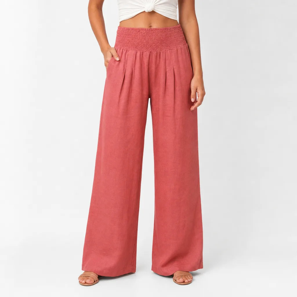 Delphine | Women's Boho Wide Leg Sweatpants - Color:Orange Red;Size:XS