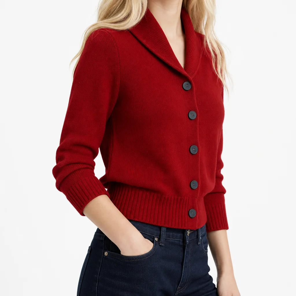 Women's Red Pennington Button Knit Cardigan