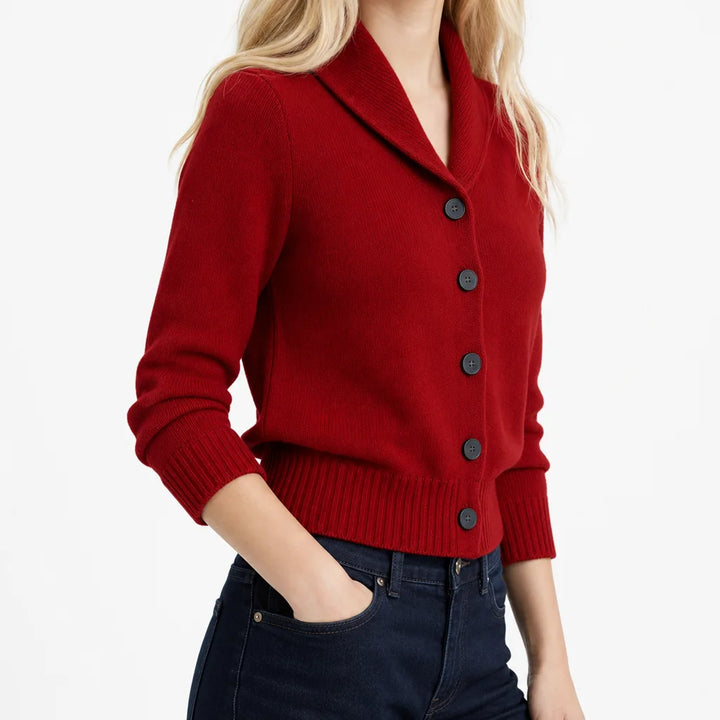Women's Red Pennington Button Knit Cardigan