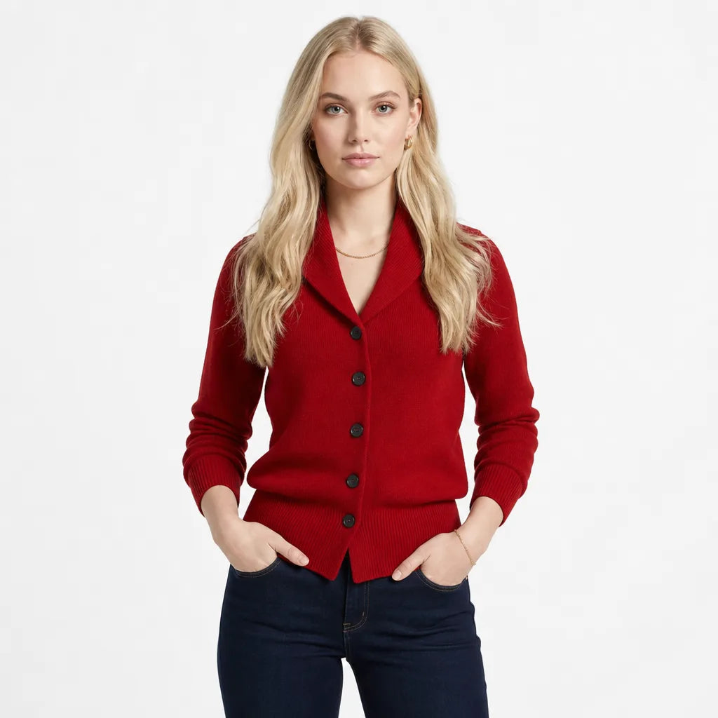 Women's Red Pennington Button Knit Cardigan