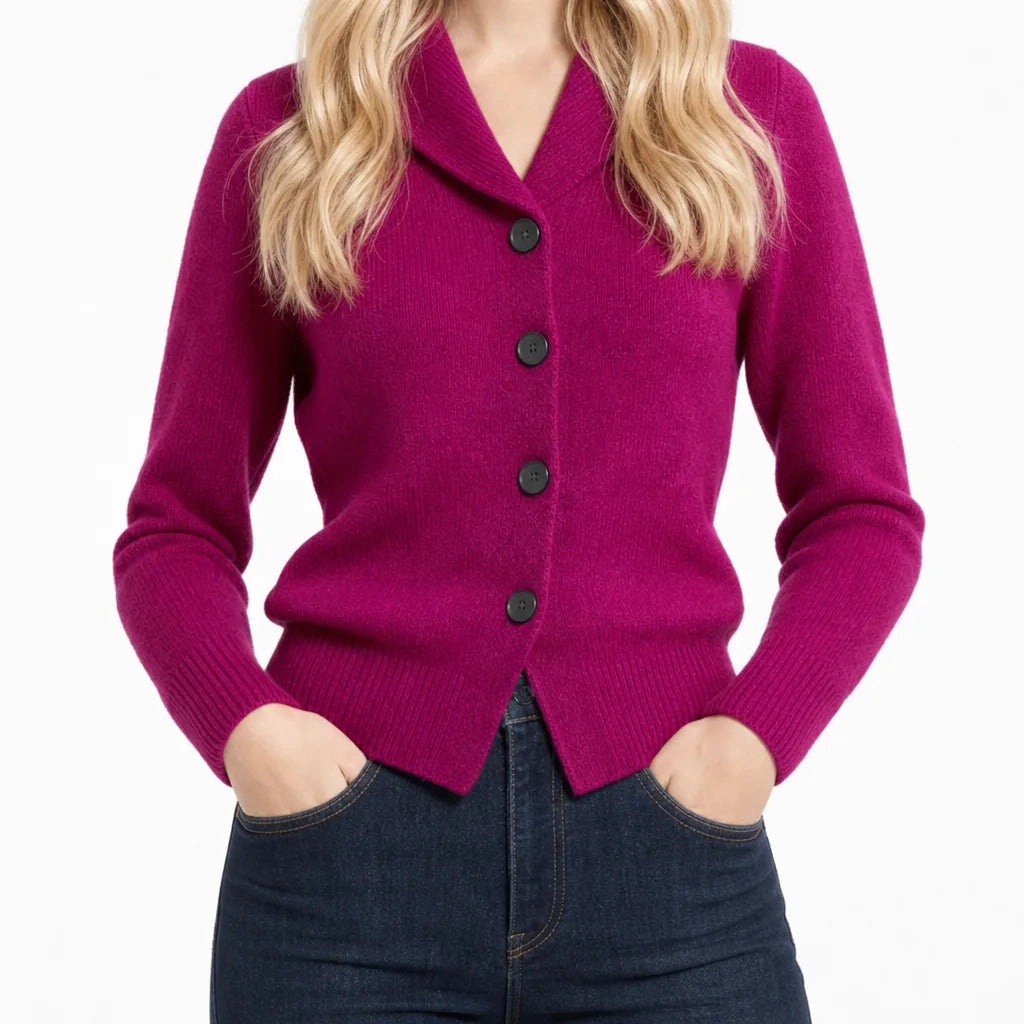 Delphine | Women's Cardigan Sweater - Color:Rose Red;Size:One Size