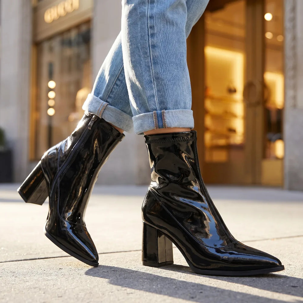 Women's Black Porter Pointed Heel Boots