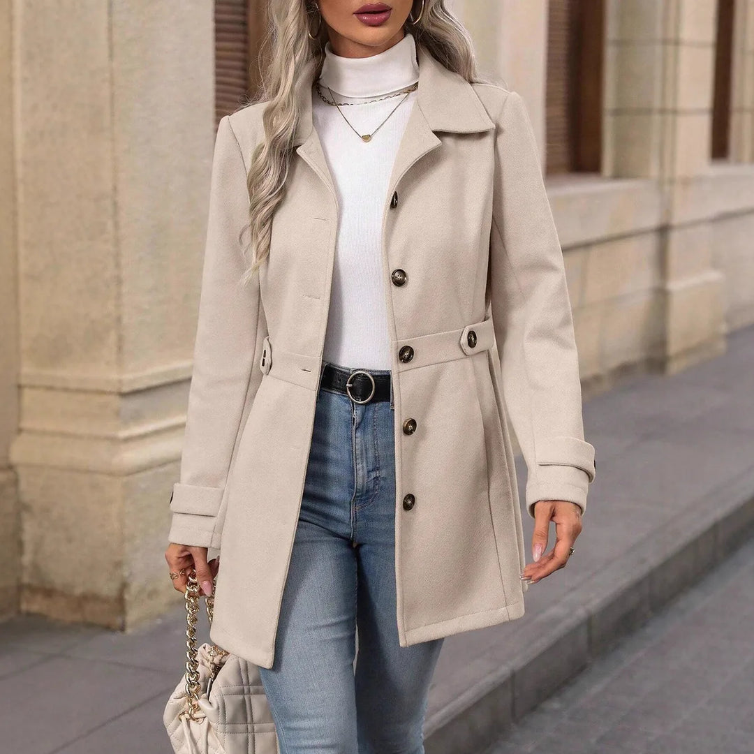 Demi | Women's Wool Slim Fit Coat  - Color:Light Beige;Size:XS