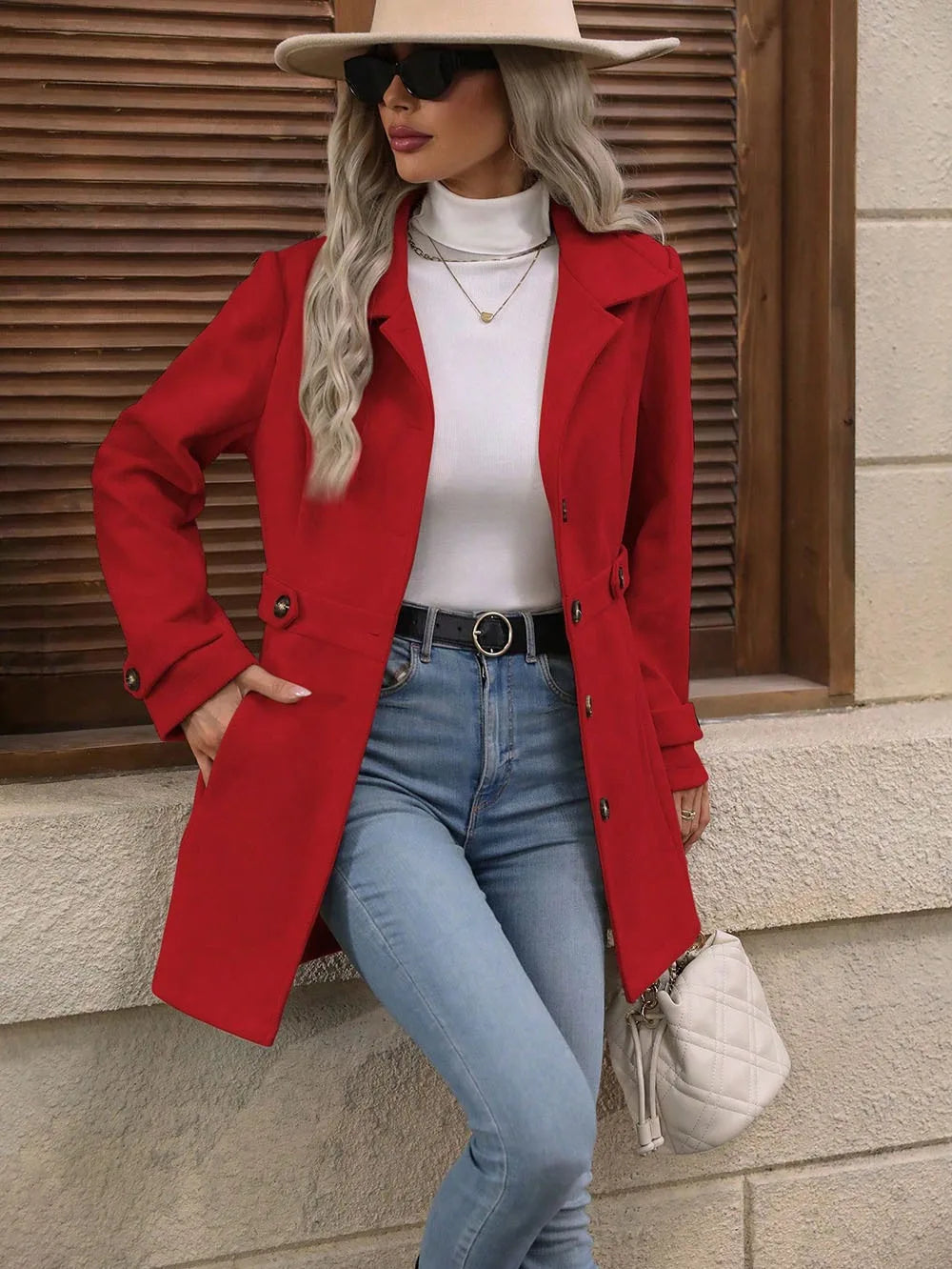Demi | Women's Wool Slim Fit Coat  - Color:Red;Size:XS