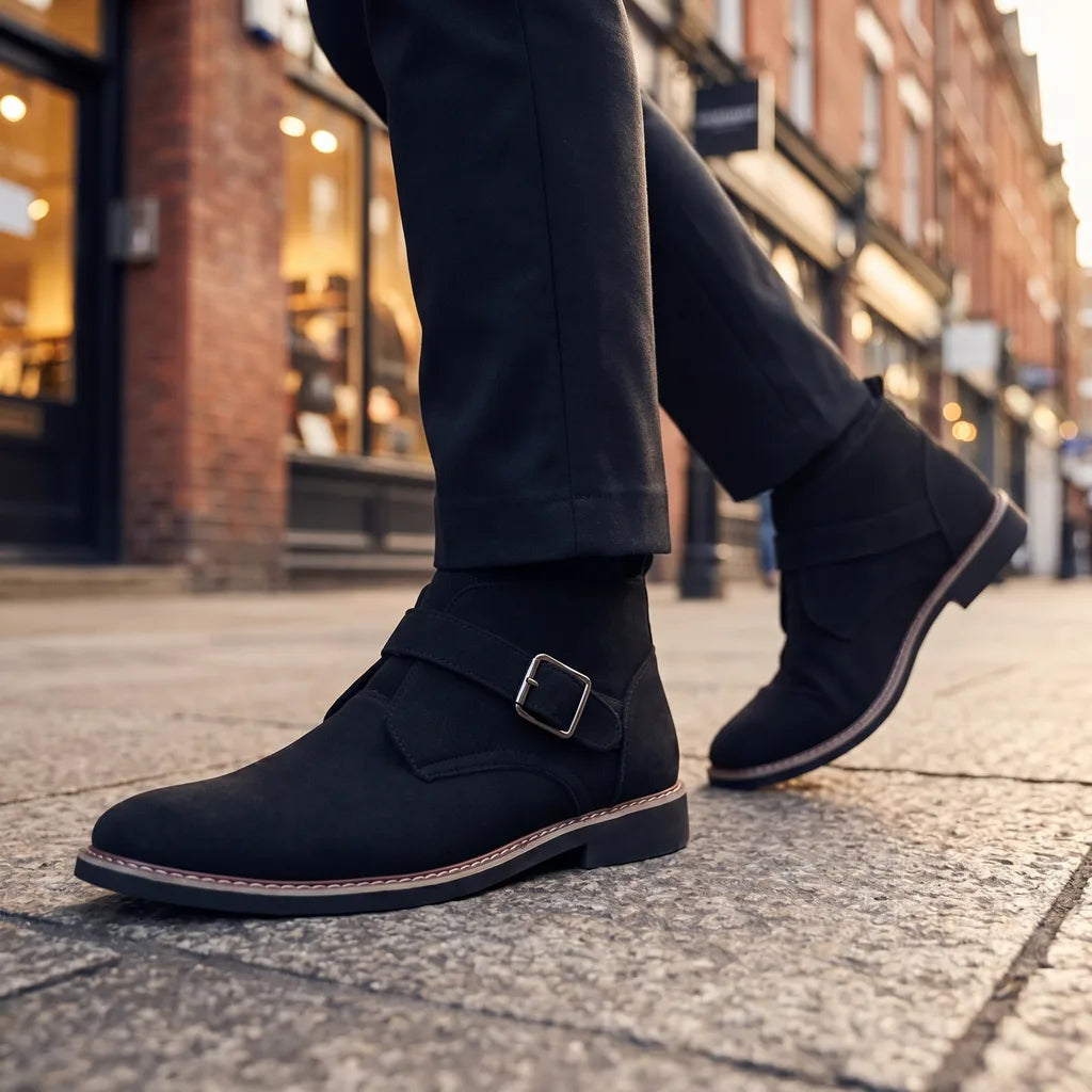 Men's Black Josephine Buckle Ankle Boots