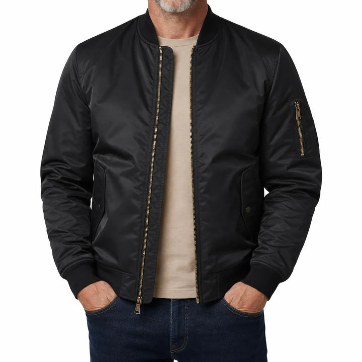 Men's Black Rhea Stand Collar Bomber Jacket