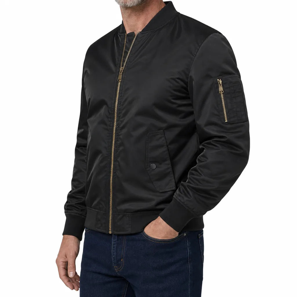 Men's Black Rhea Stand Collar Bomber Jacket