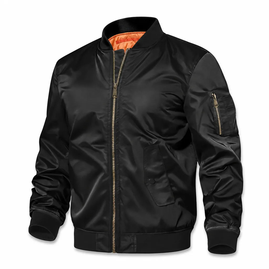 Desmond Ribbed Collar Bomber - Color:Black;Size:XXS