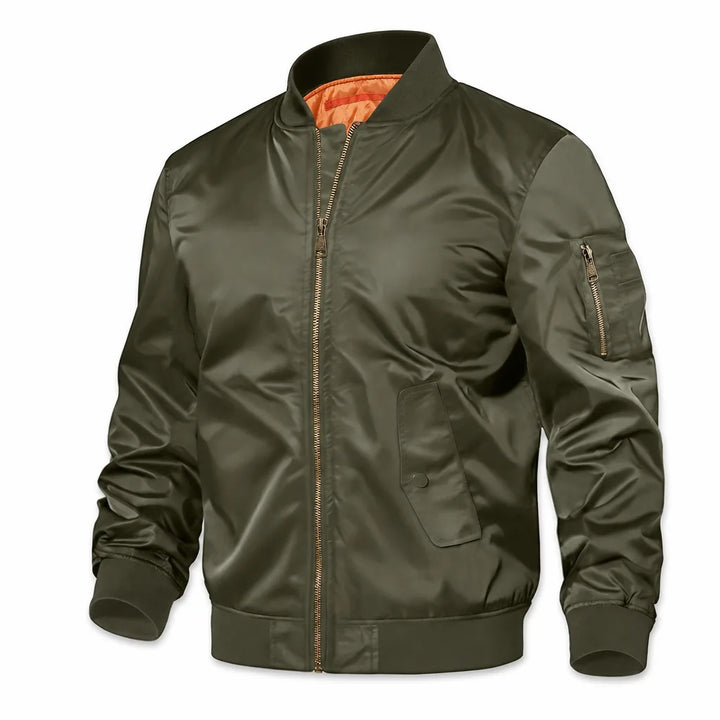 Desmond Ribbed Collar Bomber - Color:Khaki;Size:XXS