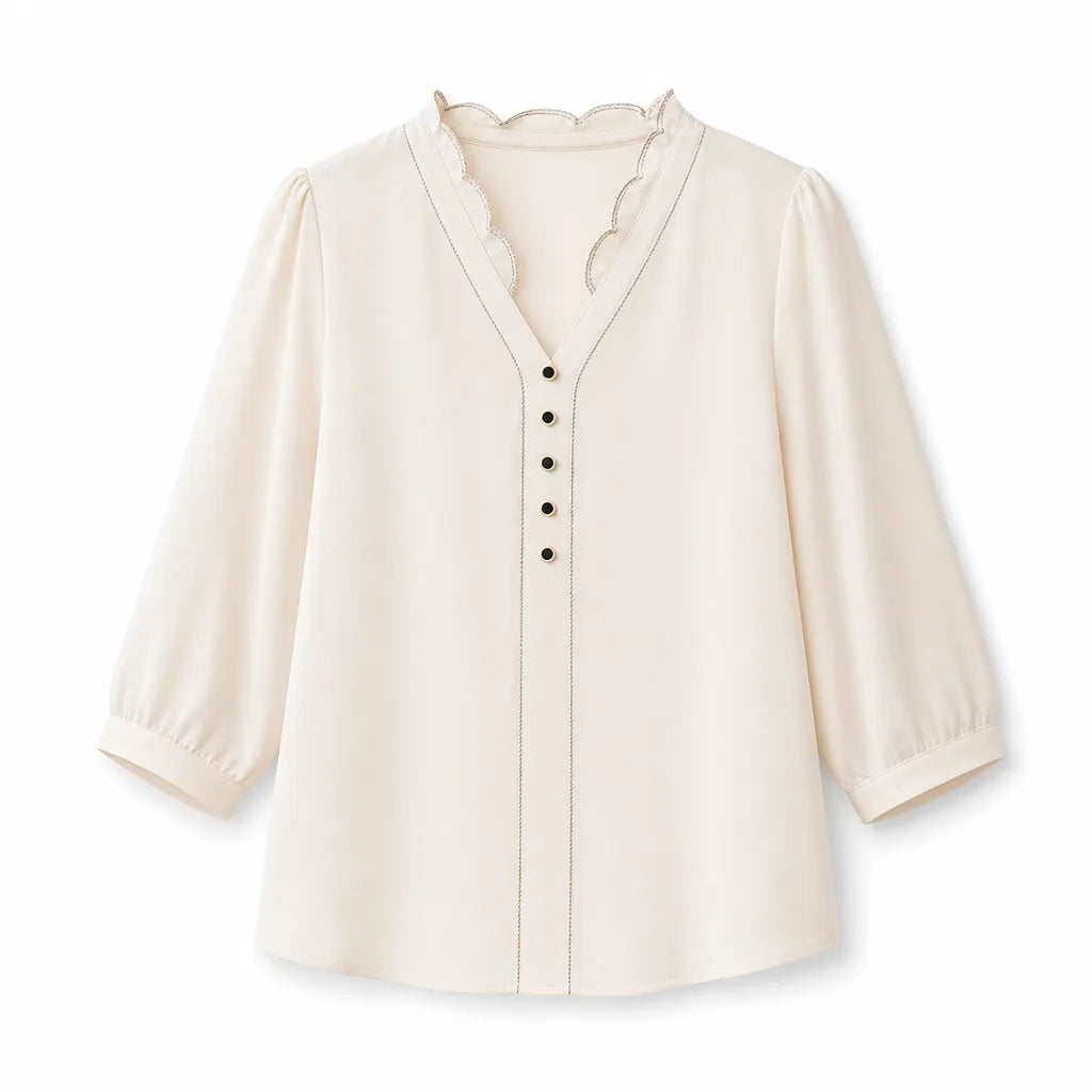 Destiny V-Neck Blouse - Color:Beige;Size:M