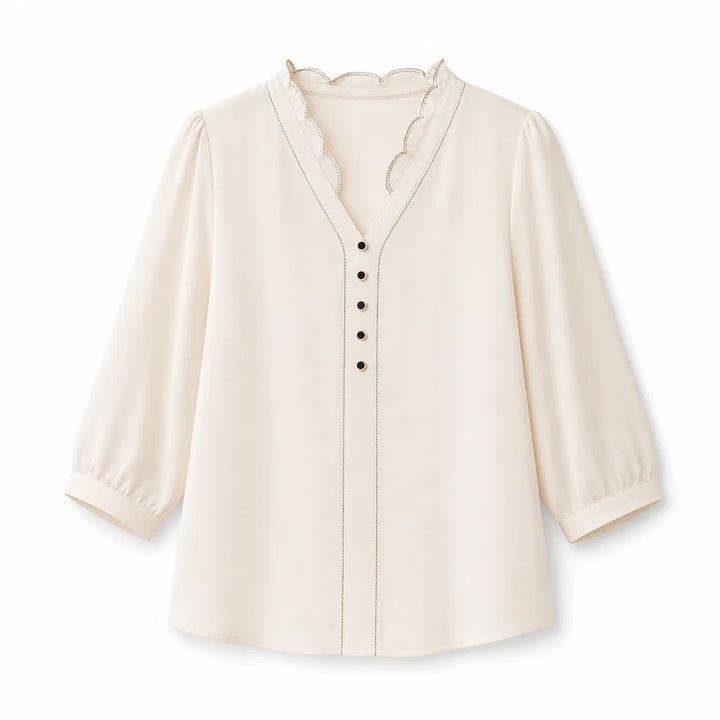 Destiny V-Neck Blouse - Color:Beige;Size:M