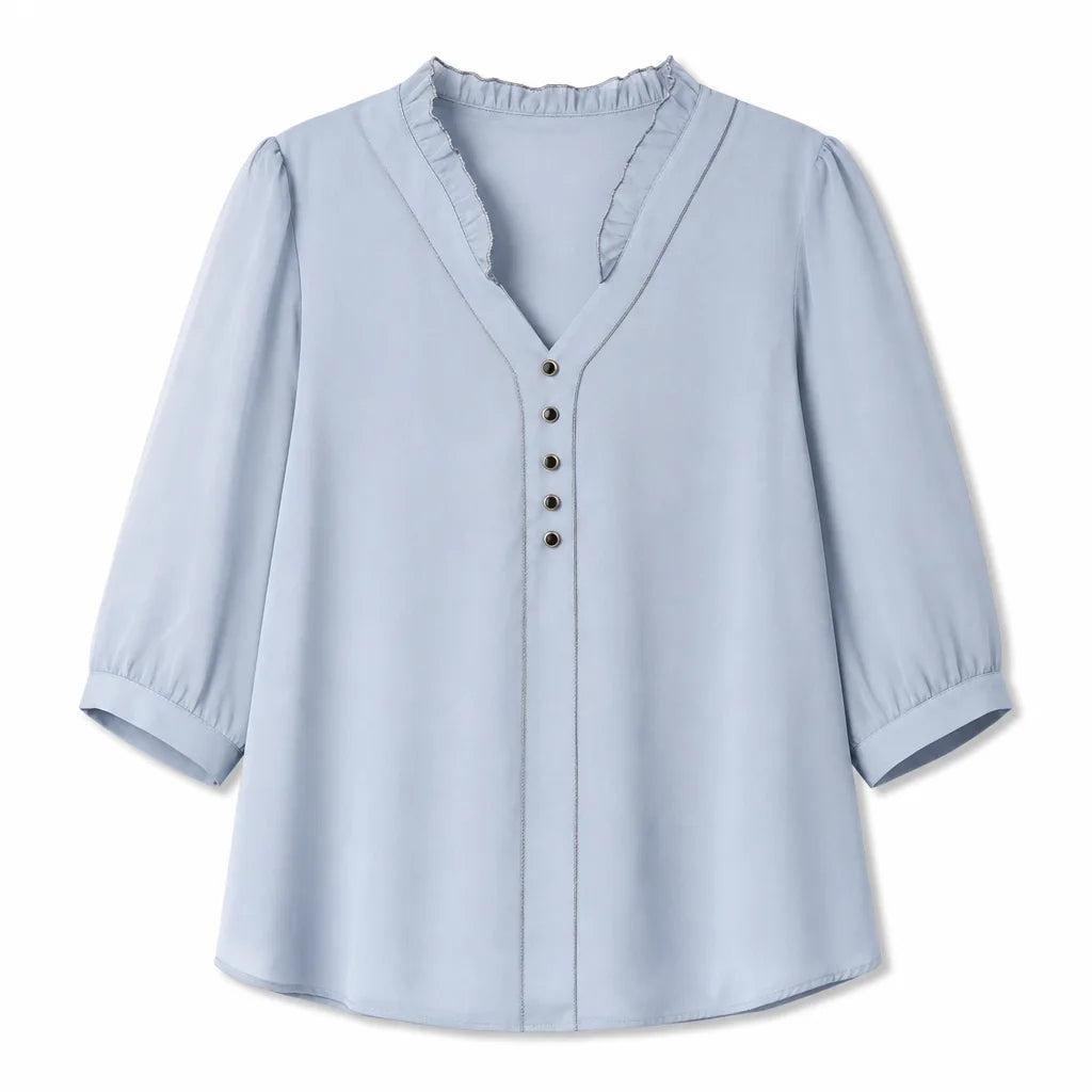 Destiny V-Neck Blouse - Color:Blue;Size:M