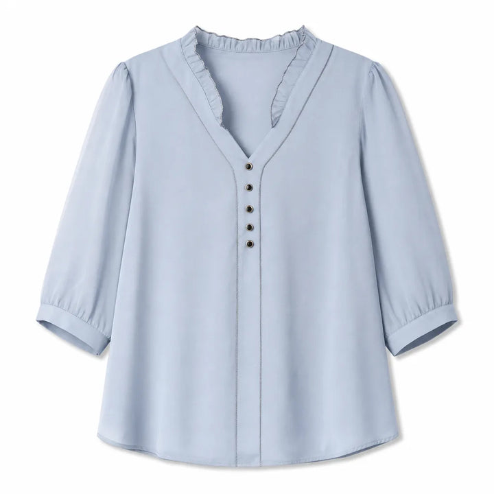 Destiny V-Neck Blouse - Color:Blue;Size:M