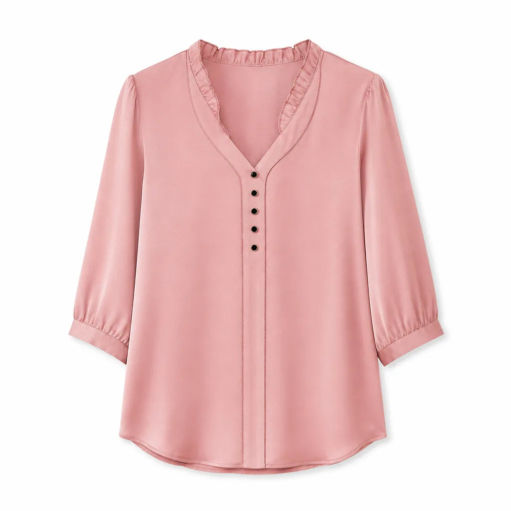 Destiny V-Neck Blouse - Color:Pink;Size:M