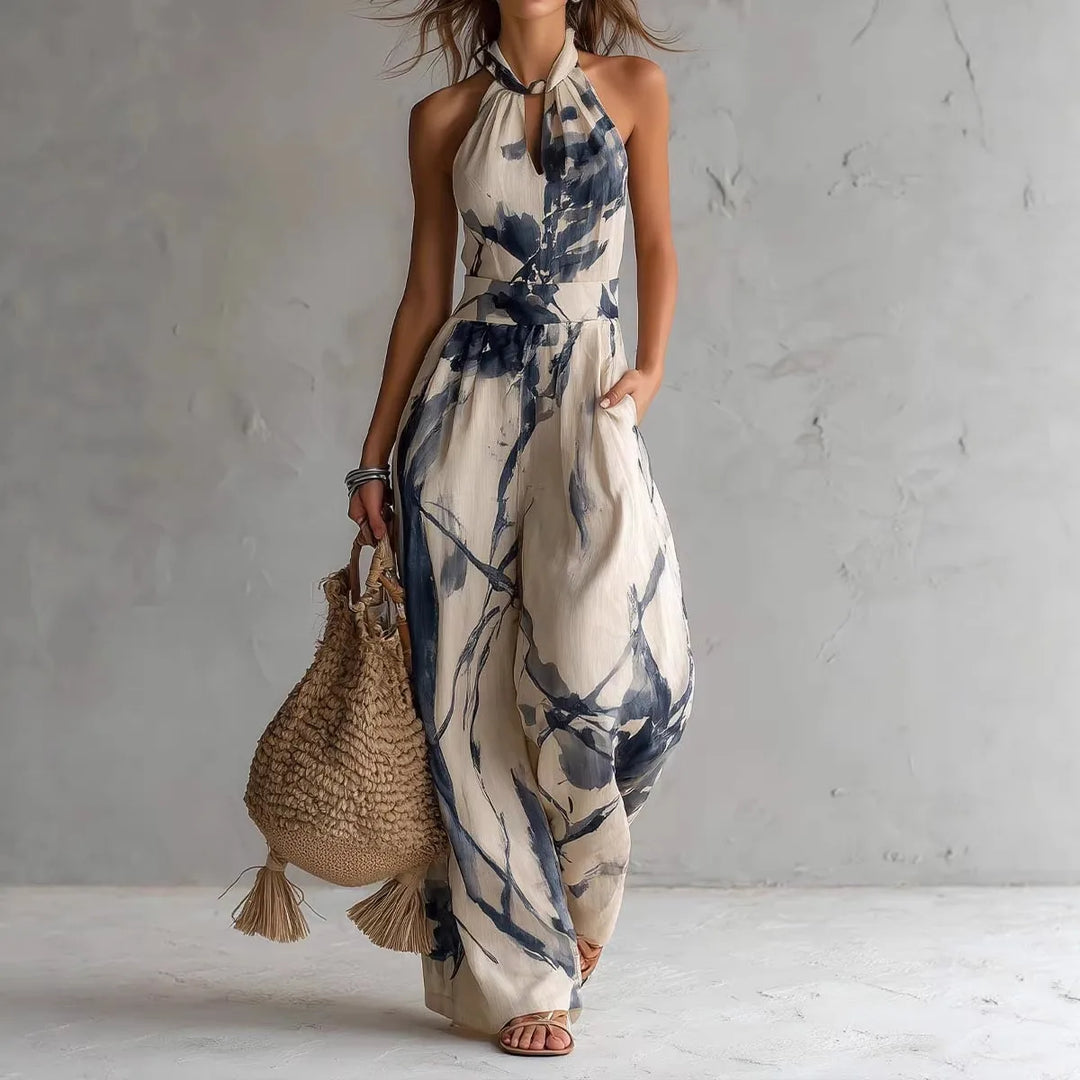 Diana | Women's Print Wide-Leg Jumpsuit  - Beige