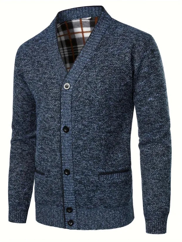 Dominik | Men's V-Neck Knit Cardigan - Color:Blue;Size:S