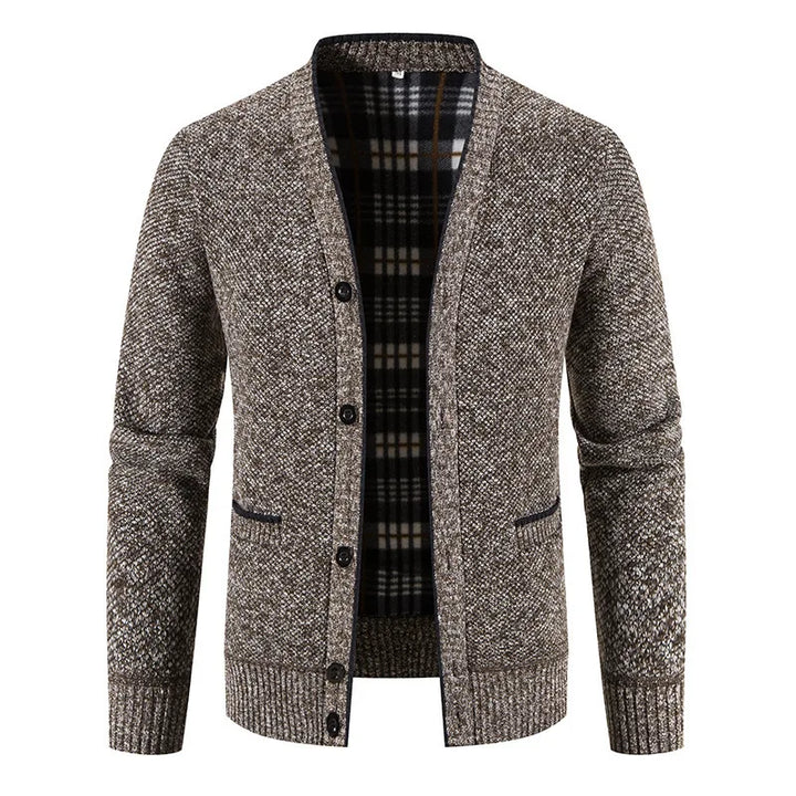 Dominik | Men's V-Neck Knit Cardigan - Color:Brown;Size:S