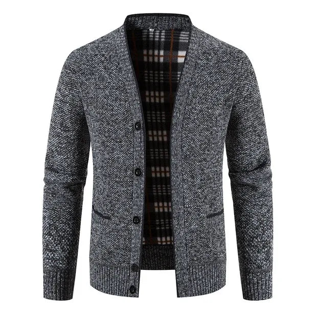 Dominik | Men's V-Neck Knit Cardigan - Color:Dark Grey;Size:S