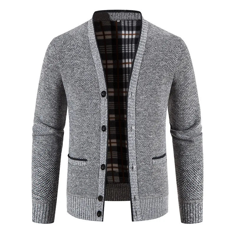 Dominik | Men's V-Neck Knit Cardigan - Color:Grey;Size:S