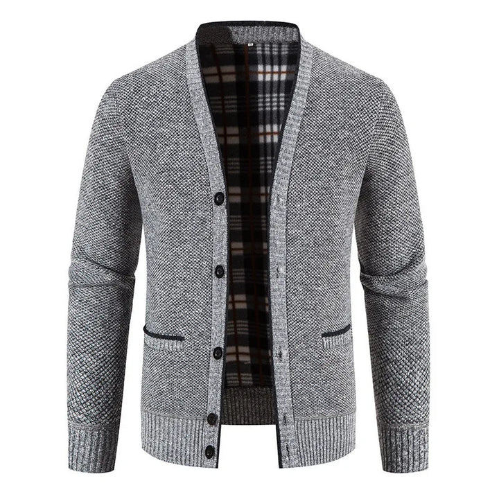 Dominik | Men's V-Neck Knit Cardigan - Color:Grey;Size:S