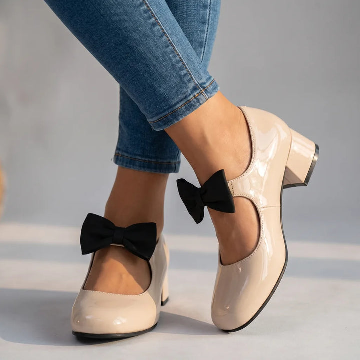 Doris | Women's Bow-Tie Mary Jane Heels   - Color:Apricot;Size:35