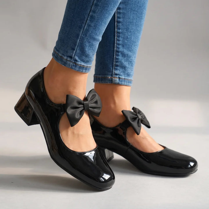 Doris | Women's Bow-Tie Mary Jane Heels   - Color:Black;Size:35