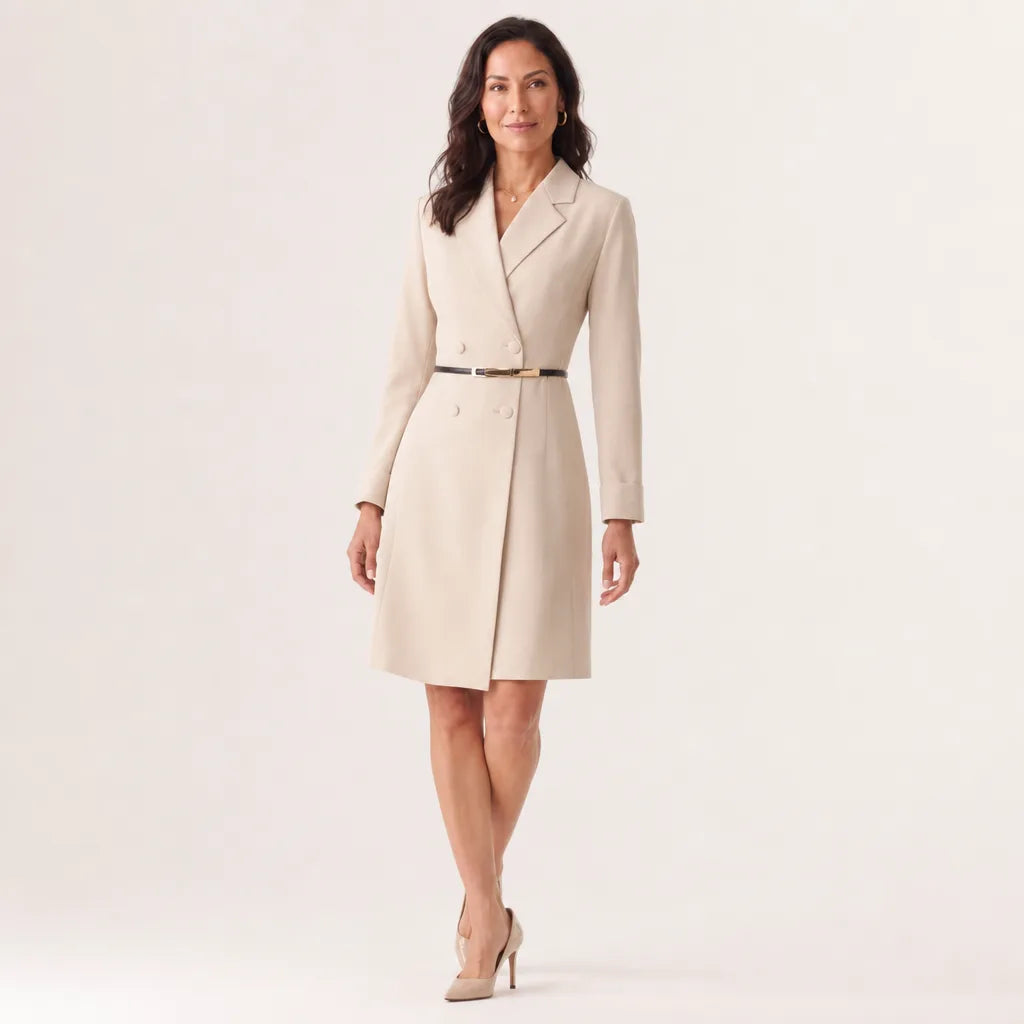 Dulcie Belted Blazer Dress - Color:Beige;Size:XS