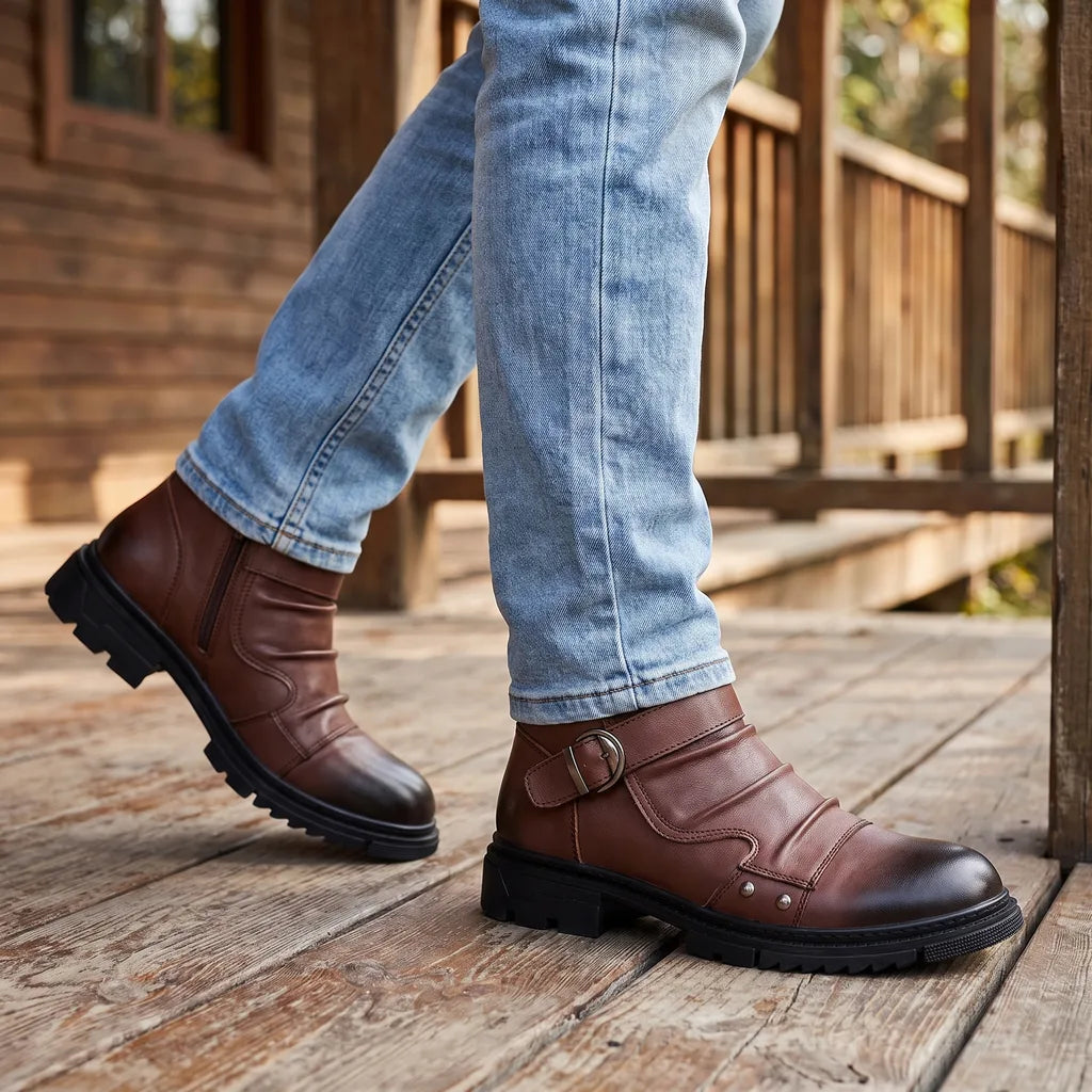 Men's Brown Gorham Leather Combat Boots