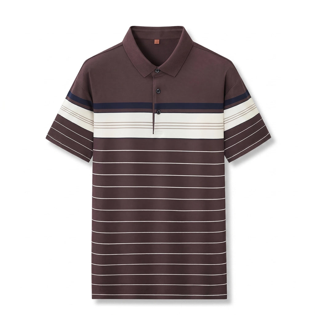 Dylan Striped Cotton Polo - Color:Wine;Size:2XL