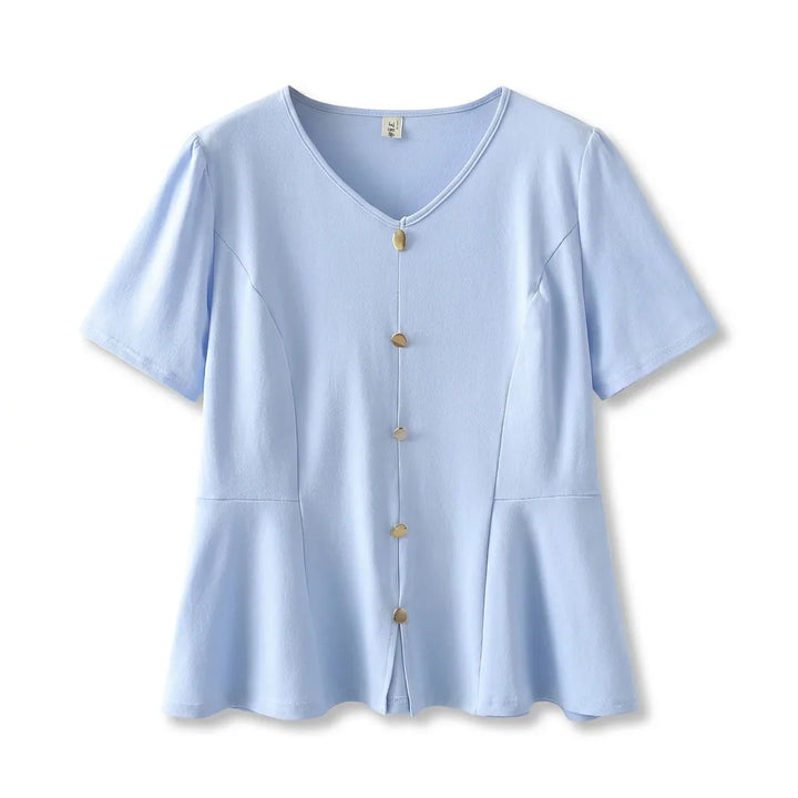 Eden V-Neck Design Blouse - Color:Blue;Size:L