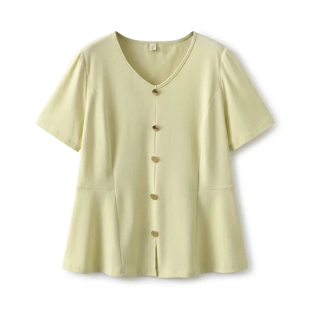 Eden V-Neck Design Blouse - Color:Yellow;Size:L