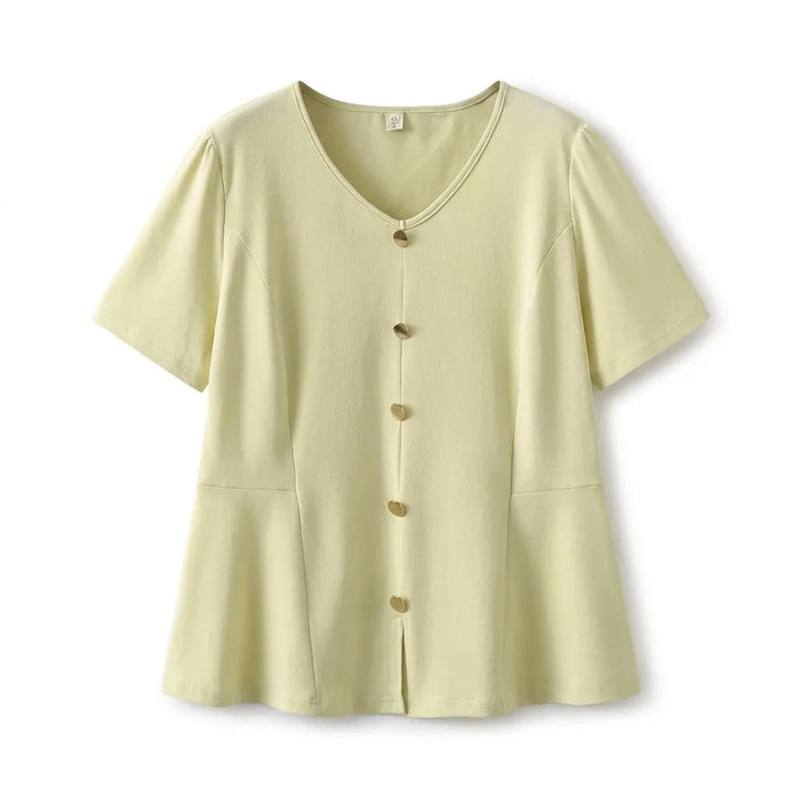 Eden V-Neck Design Blouse - Color:Yellow;Size:L