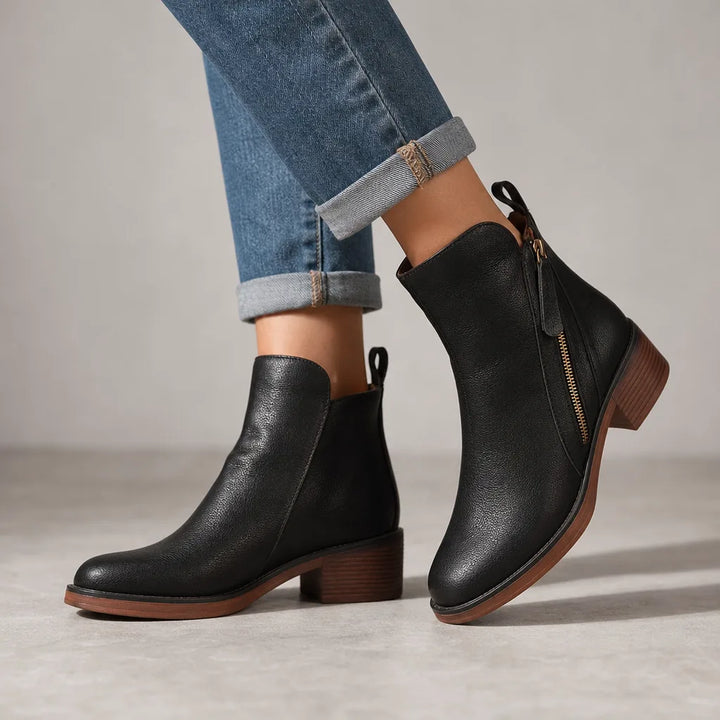 Edna | Women's Fall Brown Ankle Boots - Color:Black;Size:35