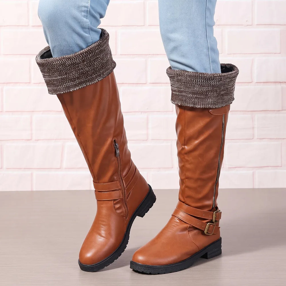 Edna | Women's Waterproof Knee High Boots - Color:Brown Oak;Size:35