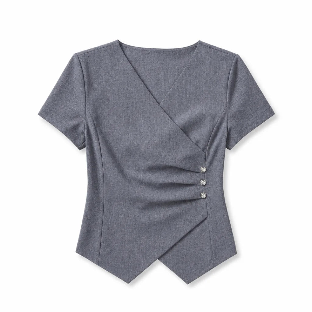 Eileen Asymmetric Tee - Color:Gray;Size:S