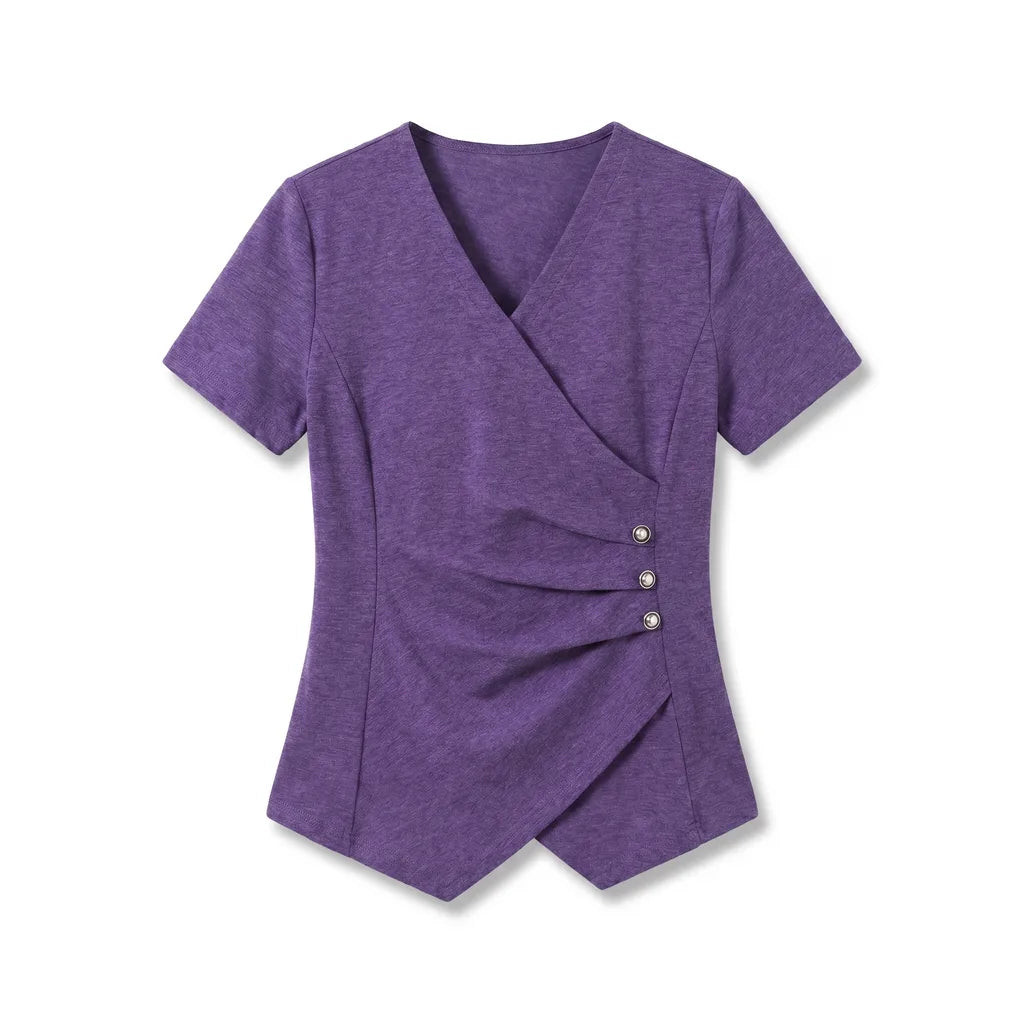 Eileen Asymmetric Tee - Color:Purple;Size:S