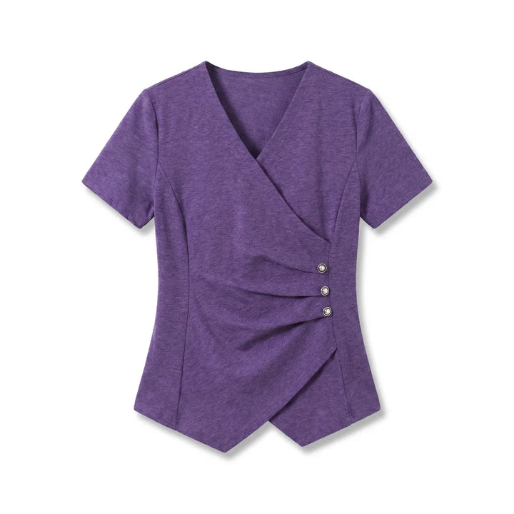 Eileen Asymmetric Tee - Color:Purple;Size:S