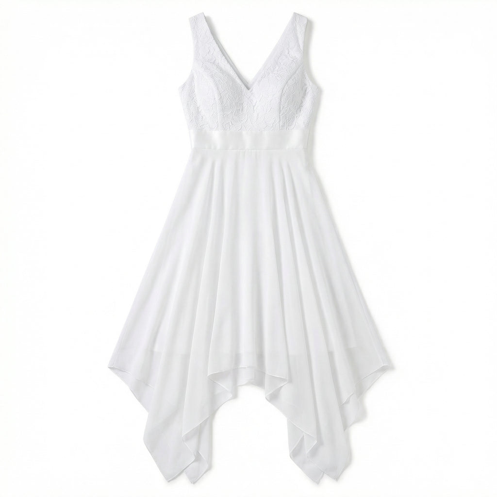 Elara Chiffon Lace Dress - Color:White;Size:XS