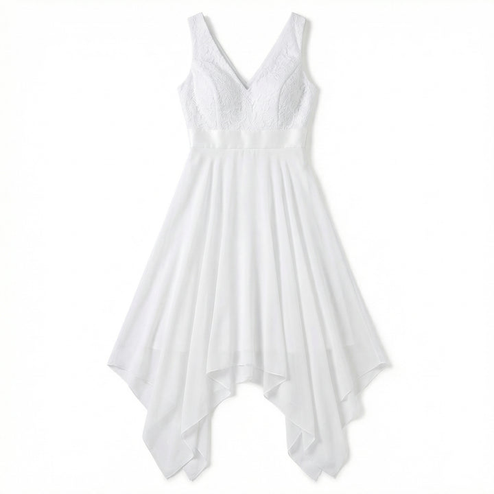 Elara Chiffon Lace Dress - Color:White;Size:XS