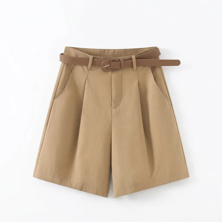 Elara High-Waist Cargo Shorts - Color:Khaki;Size:XS
