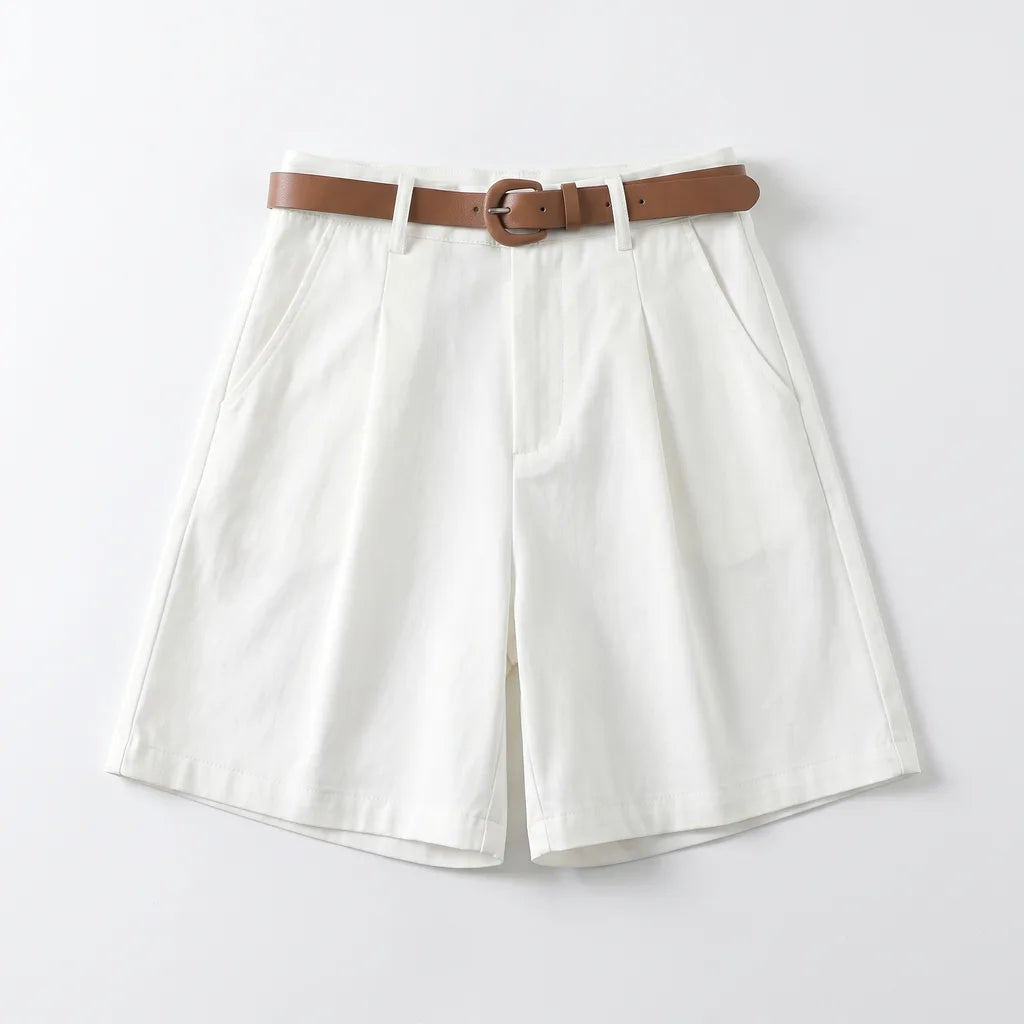 Elara High-Waist Cargo Shorts - Color:White;Size:XS