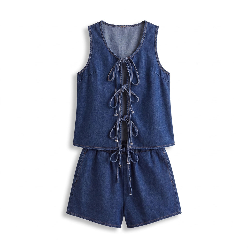 Eleanor Denim Set - Color:Dark Blue Set;Size:XS