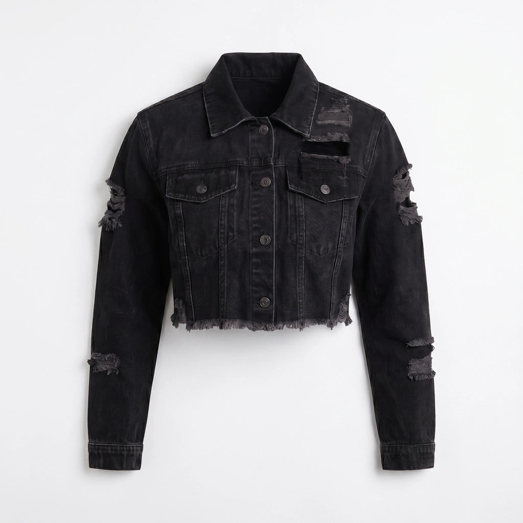 Elena Denim Jacket - Color:Black;Size:XXS