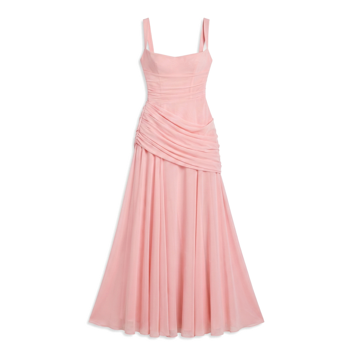 Elena Ruched Maxi Dress - Color:pink;Size:XS