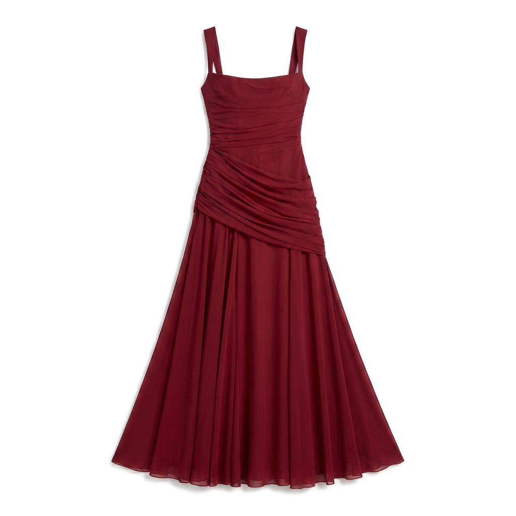 Elena Ruched Maxi Dress - Color:red;Size:XS