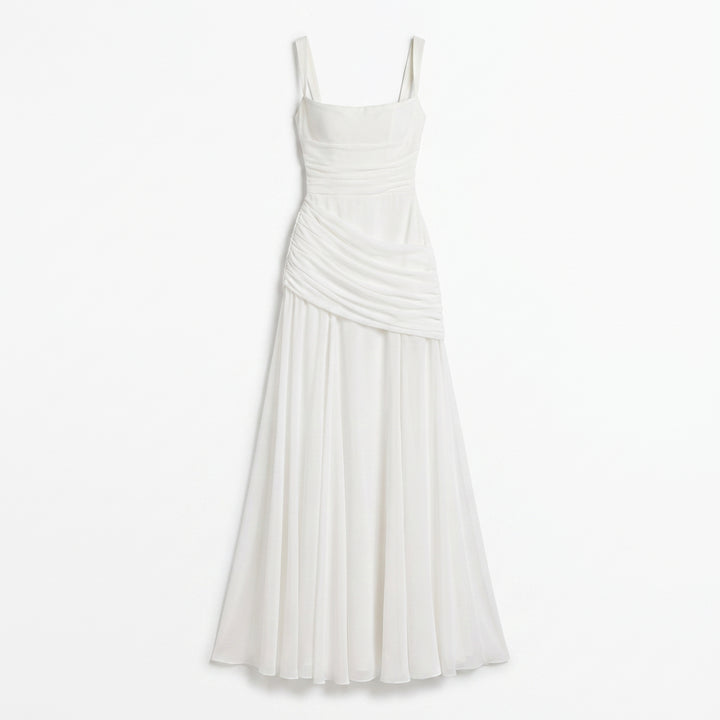 Elena Ruched Maxi Dress - Color:white;Size:XS