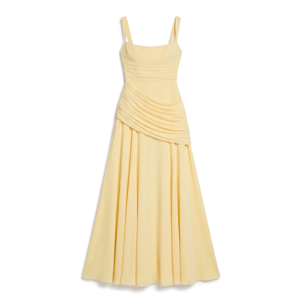 Elena Ruched Maxi Dress - Color:yellow;Size:XS