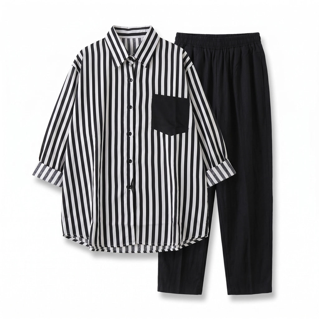 Elinor Stripe Two-Piece Set - Color:Black;Size:XS