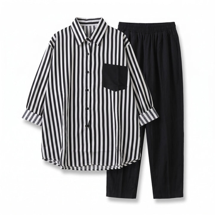 Elinor Stripe Two-Piece Set - Color:Black;Size:XS