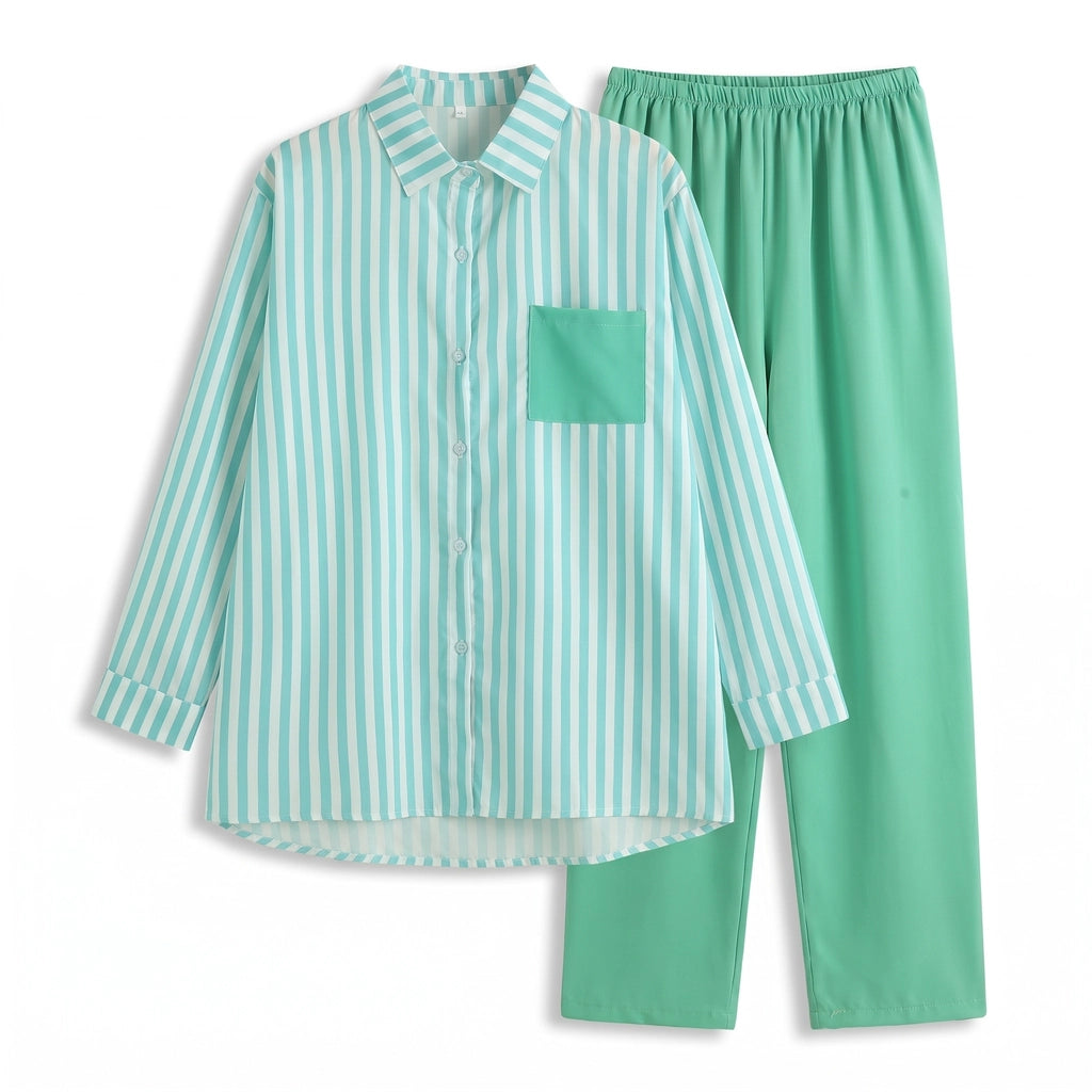 Elinor Stripe Two-Piece Set - Color:Green Stripe;Size:XS
